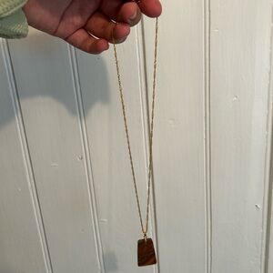 NEW handmade small shop tan rectangle gemstone pendant necklace